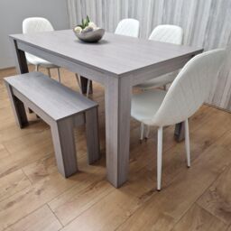 KOSY KOALA Grey Dining Table with 4 Diamond Stitched White Chairs & 1 Bench - Size: 140 cm x 80 cm - thumbnail 3