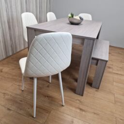KOSY KOALA Grey Dining Table with 4 Diamond Stitched White Chairs & 1 Bench - Size: 140 cm x 80 cm - thumbnail 4