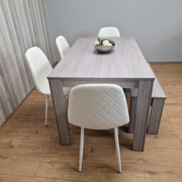 KOSY KOALA Grey Dining Table with 4 Diamond Stitched White Chairs & 1 Bench - Size: 140 cm x 80 cm - thumbnail 2