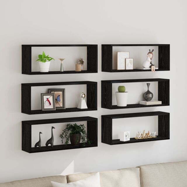 Berkfield Home Wall Shelves 6 pcs Black Oak 60x15x23 cm Engineered Wood - Size: 60 x 15 x 23 cm - image 1