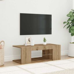 Berkfield Home TV Cabinet with LED Lights Artisan Oak 90x39x30 cm Engineered Wood in Brown - Size: 90 x 39 x 30 cm - thumbnail 3