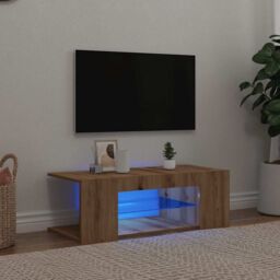 Berkfield Home TV Cabinet with LED Lights Artisan Oak 90x39x30 cm Engineered Wood in Brown - Size: 90 x 39 x 30 cm - thumbnail 1