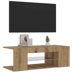 Berkfield Home TV Cabinet with LED Lights Artisan Oak 90x39x30 cm Engineered Wood in Brown - Size: 90 x 39 x 30 cm - thumbnail 4