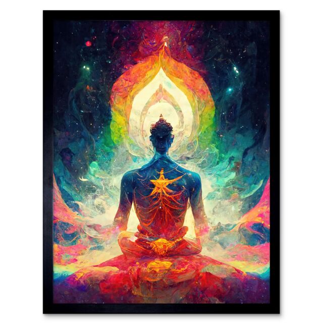 "Artery8 Wall Art Print Ethereal Seven Chakra Meditation Astral Art Framed in Black - Size: W12"" x H16""" - image 1