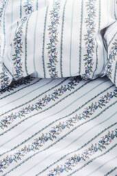 CHRISTY 'Clara' Jacobean Floral Striped Percale Duvet Cover Set in Blue - Size: Double - thumbnail 3