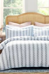 CHRISTY 'Clara' Jacobean Floral Striped Percale Duvet Cover Set in Blue - Size: Double - thumbnail 4