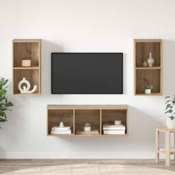 Berkfield Home TV Cabinet Set Artisan oak 37 x 37 x 107 cm Engineered wood - thumbnail 2