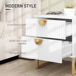 Wyld Haus Coelta Loni White & Gold 2 Drawer Bedside Table Ribbed Front - thumbnail 4