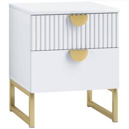 Wyld Haus Coelta Loni White & Gold 2 Drawer Bedside Table Ribbed Front - thumbnail 2