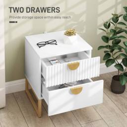 Wyld Haus Coelta Loni White & Gold 2 Drawer Bedside Table Ribbed Front - thumbnail 5