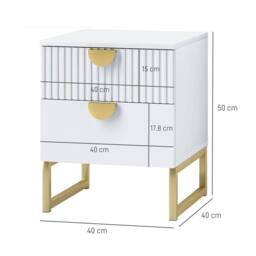 Wyld Haus Coelta Loni White & Gold 2 Drawer Bedside Table Ribbed Front - thumbnail 3