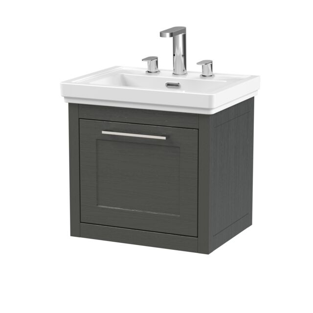 Balterley Wall Hung 1 Drawer Vanity Unit & 3TH Fireclay Basin, 500mm, Dark Grey - image 1