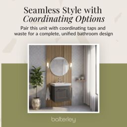 Balterley Wall Hung 1 Drawer Vanity Unit & 3TH Fireclay Basin, 500mm, Dark Grey - thumbnail 6