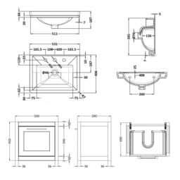 Balterley Wall Hung 1 Drawer Vanity Unit & 3TH Fireclay Basin, 500mm, Dark Grey - thumbnail 8