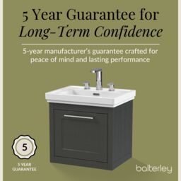 Balterley Wall Hung 1 Drawer Vanity Unit & 3TH Fireclay Basin, 500mm, Dark Grey - thumbnail 7