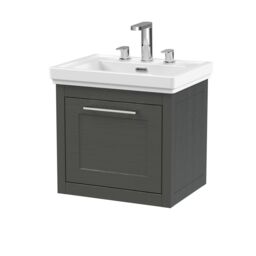 Balterley Wall Hung 1 Drawer Vanity Unit & 3TH Fireclay Basin, 500mm, Dark Grey - thumbnail 1