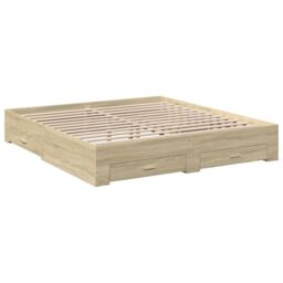 Berkfield Home Bed Frame with Drawers without Mattress Sonoma Oak 180x200 cm Super King in Brown - thumbnail 3