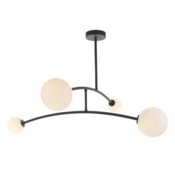 Netlighting 'ROVIGO' Dimmable Indoor Stylish 4 Light Semi Flush Glass Ceiling Lamp in Black