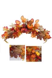 H&O Direct 60cm Autumn Swag Garland - Maple Leaves, Berries & Pumpkins with LED Lights in Orange - thumbnail 6