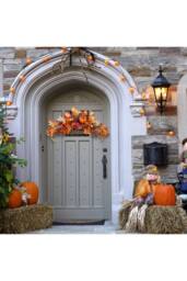 H&O Direct 60cm Autumn Swag Garland - Maple Leaves, Berries & Pumpkins with LED Lights in Orange - thumbnail 2