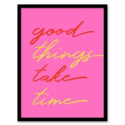 Artery8 Good Things Take Time Fun Pink Red Yellow Framed Wall Art Print - Size: A4 - thumbnail 1