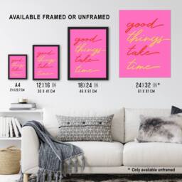 Artery8 Good Things Take Time Fun Pink Red Yellow Framed Wall Art Print - Size: A4 - thumbnail 3