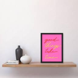 Artery8 Good Things Take Time Fun Pink Red Yellow Framed Wall Art Print - Size: A4 - thumbnail 4