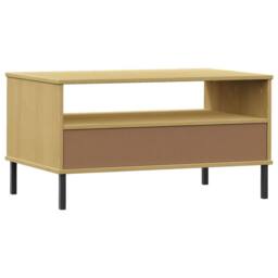 Berkfield Home Coffee Table with Metal Legs Brown 85x50x45cm Solid Wood OSLO in Light Tan - Size: 85 x 50 x 45 cm - thumbnail 7