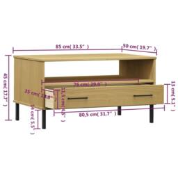 Berkfield Home Coffee Table with Metal Legs Brown 85x50x45cm Solid Wood OSLO in Light Tan - Size: 85 x 50 x 45 cm - thumbnail 8