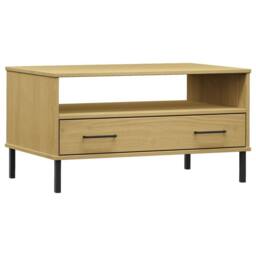 Berkfield Home Coffee Table with Metal Legs Brown 85x50x45cm Solid Wood OSLO in Light Tan - Size: 85 x 50 x 45 cm