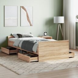 Berkfield Home Bed Frame with Headboard & Footboard Sonoma Oak 90x200 cm in Brown - thumbnail 1
