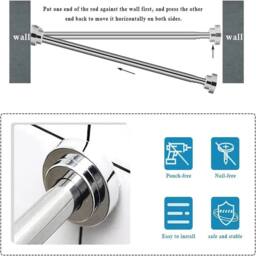 EONLION 1PCS Extendable Shower Curtain Rail Telescopic Closet Hanging Rail in Silver - thumbnail 3