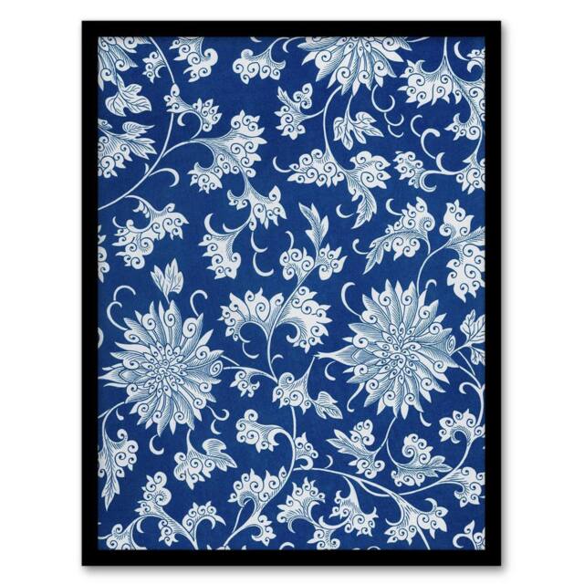 Artery8 Owen Jones Ornamental Flower Pattern in Blue Framed Wall Art Print - Size: A4 - image 1