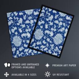 Artery8 Owen Jones Ornamental Flower Pattern in Blue Framed Wall Art Print - Size: A4 - thumbnail 2