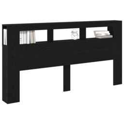 Berkfield Home Storage Headboard with LED Lights Black Oak 200x18, 5x103, 5 cm - thumbnail 2