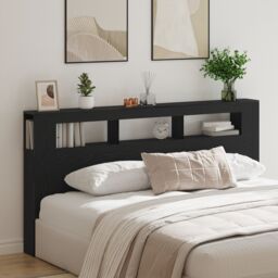 Berkfield Home Storage Headboard with LED Lights Black Oak 200x18, 5x103, 5 cm