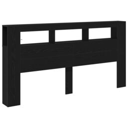 Berkfield Home Storage Headboard with LED Lights Black Oak 200x18, 5x103, 5 cm - thumbnail 5
