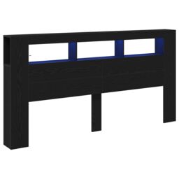 Berkfield Home Storage Headboard with LED Lights Black Oak 200x18, 5x103, 5 cm - thumbnail 3