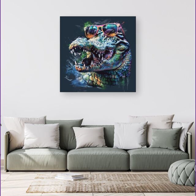 Warren Reed - Designer Crocodile In Glasses Splashart Canvas - Size: w40 inch x h40 inch - image 1