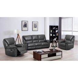 Furnishings For Less UK Boston Grey Leather Large 3 Piece Sofa Suite Manual Reclining Armchairs + Static 3 Seater Seater Sofa - thumbnail 1