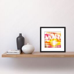 Artery8 Abstract Wheat Field Nature Landscape Sunset Bright Watercolour Yellow Pink Red Orange Square Wooden Framed Wall Art Print Picture 8X8 Inch - thumbnail 2