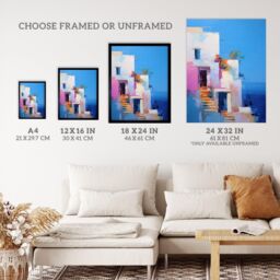 Wee Blue Coo Wall Art Print Italian Daydream Abstract Oil Painting Blue Pink Orange Summer Holiday Destination Art Framed - Size: A4 - thumbnail 3