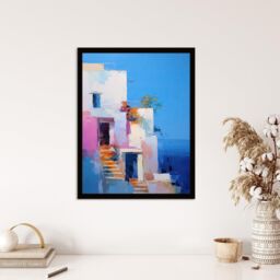 Wee Blue Coo Wall Art Print Italian Daydream Abstract Oil Painting Blue Pink Orange Summer Holiday Destination Art Framed - Size: A4 - thumbnail 4