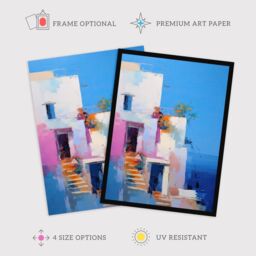 Wee Blue Coo Wall Art Print Italian Daydream Abstract Oil Painting Blue Pink Orange Summer Holiday Destination Art Framed - Size: A4 - thumbnail 2