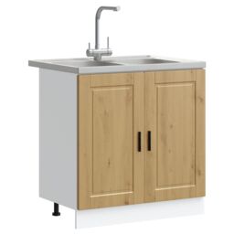 "Berkfield Home Sink Base Cabinet ""Porto"" with Sink Artisan Oak 80x46x84, 5 cm Engineered Wood in Brown" - thumbnail 3