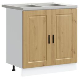 "Berkfield Home Sink Base Cabinet ""Porto"" with Sink Artisan Oak 80x46x84, 5 cm Engineered Wood in Brown" - thumbnail 2