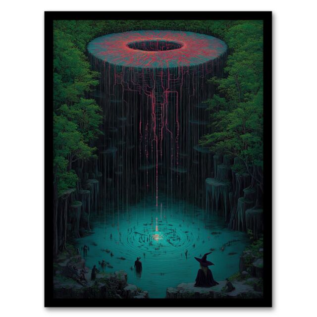 Artery8 Witch Forest Tree Of Life Surreal Fantasy Art Framed Art Print in Green - Size: A4 - image 1
