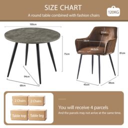 SONARA Grey Marble Round Dining Table with 4 Faux Suede Dining Chairs Set in Brown - thumbnail 2