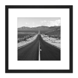 Artery8 Long Straight Road Mountain Landscape 8X8 Inch Square Wooden Framed Wall Art Print Picture with Mount in Black - thumbnail 1