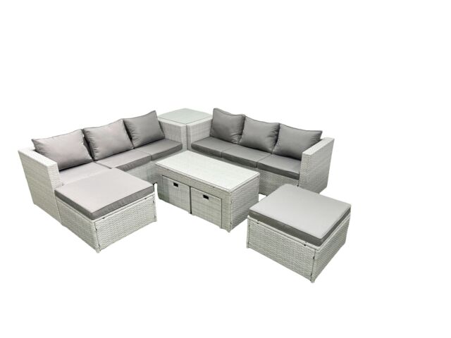 Fimous Outdoor Rattan Garden Furniture Set with Grey Cushions Luxury 10 Seater with Coffee Table & Side Table For Conservatory, Patio in Light Grey - image 1